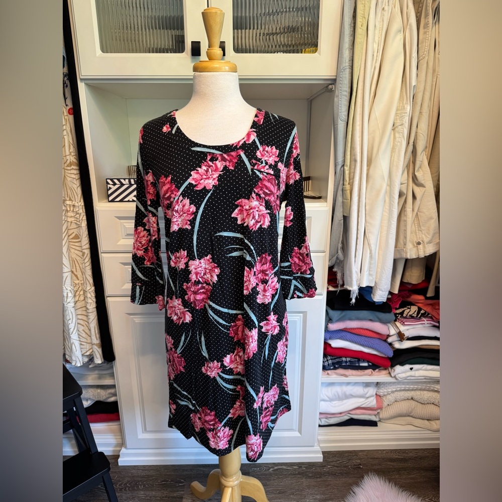 Soma Black Pajama Tunic with Pink Floral Pattern